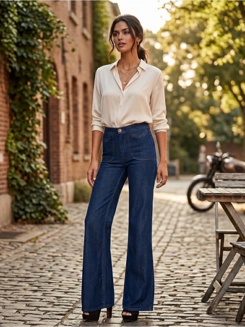 NWT J Brand Womens Sz 29 Eve Retro 70s Flared Wide Leg Long 34” Dark Denim Jeans
